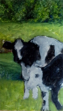 mini cow painting in oils - unfinished - by artist DJ Geribo