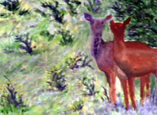 Elk Couple on a Hill - painting in progress by artist DJ Geribo