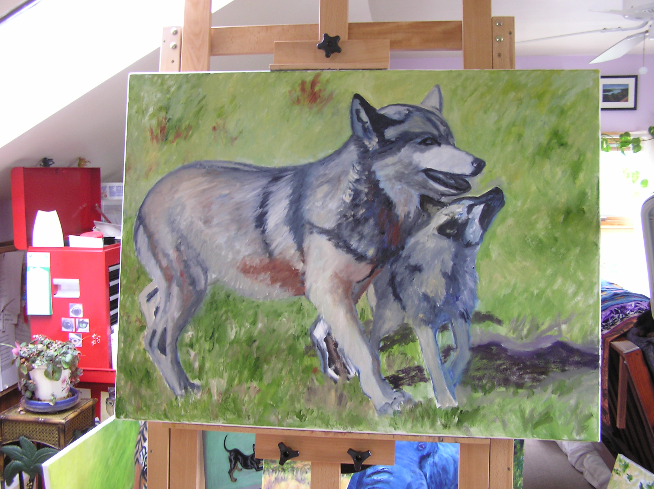 Wolf and Pup painting by artist DJ Geribo